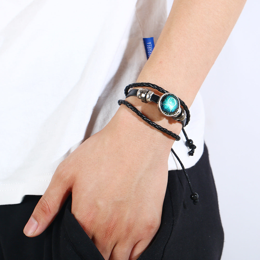 Wholesale Leather Luminous Zodiac Bracelet